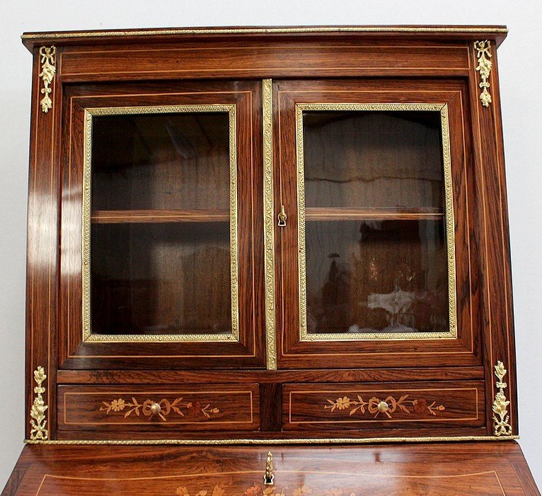  Petit Bureau Vitrine En Palissandre Et Marqueterie, époque Napoléon III – Milieu XIXe -photo-1