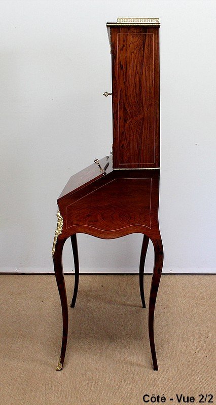  Petit Bureau Vitrine En Palissandre Et Marqueterie, époque Napoléon III – Milieu XIXe -photo-6