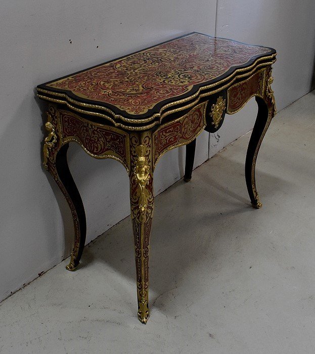  Table De Jeux En Marqueterie `boulle`, époque Napoléon III - Milieu XIXe -photo-2