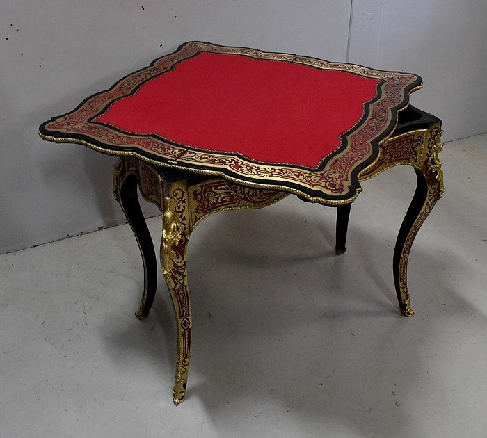  Table De Jeux En Marqueterie `boulle`, époque Napoléon III - Milieu XIXe -photo-2