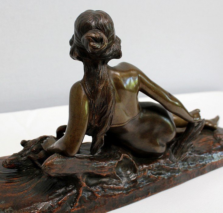  Bronze « Rêverie Au Bord Du Lac », De E. Drouot – 1900 -photo-5