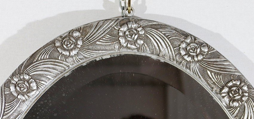 Silver Oval Mirror, Art Nouveau – 1900-photo-1