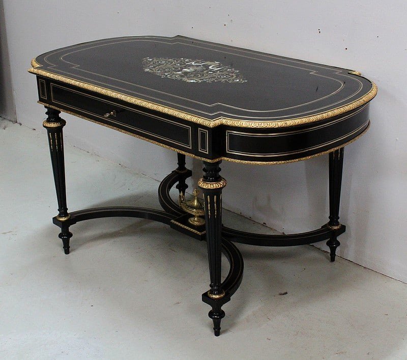 Middle Table In Blackened Pear Tree, Napoleon III Period - 1st Part Of The Nineteenth-photo-3