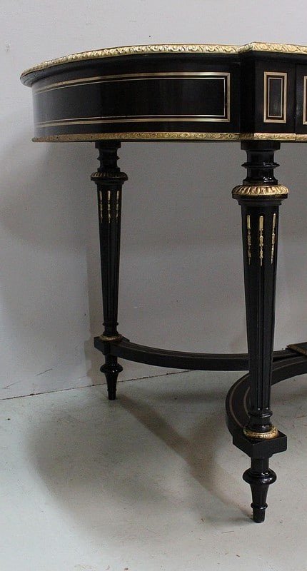 Middle Table In Blackened Pear Tree, Napoleon III Period - 1st Part Of The Nineteenth-photo-2