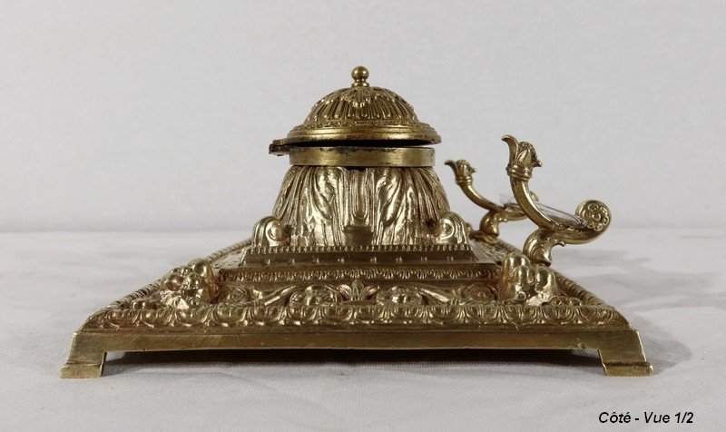 Inkwell In Gilt Bronze, In The Renaissance Taste - Late Nineteenth-photo-2