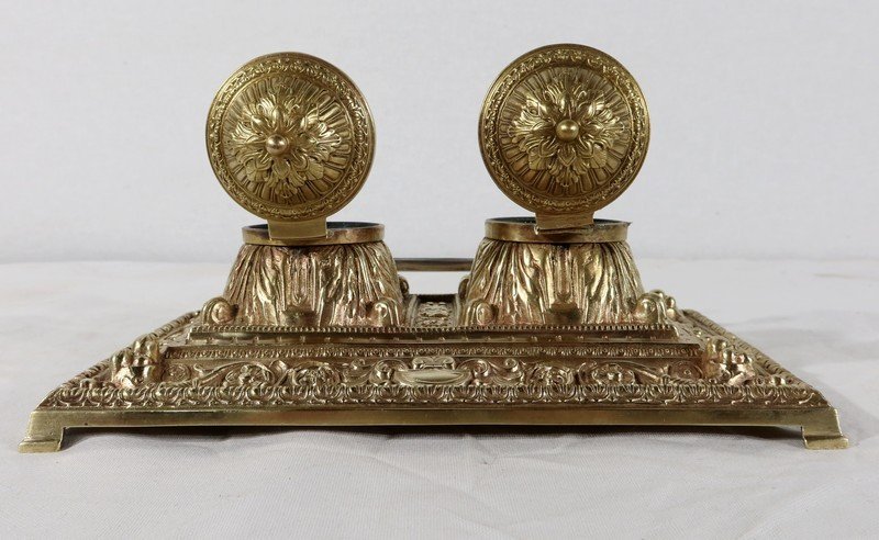 Inkwell In Gilt Bronze, In The Renaissance Taste - Late Nineteenth-photo-3