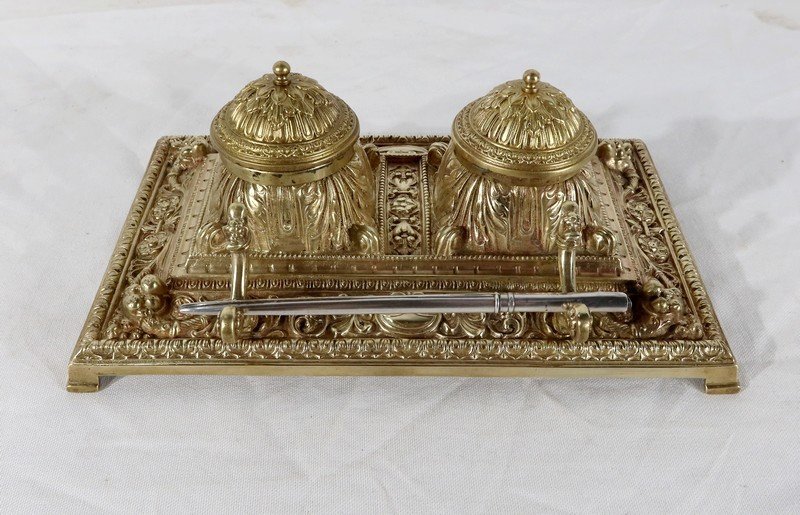 Inkwell In Gilt Bronze, In The Renaissance Taste - Late Nineteenth