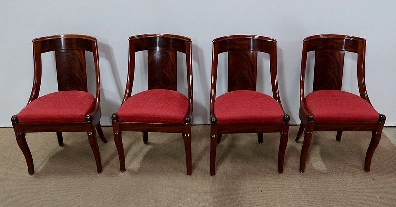 Suite Of Four Gondola Chairs In Mahogany, Restoration Period - 1st Part Of The Nineteenth-photo-2