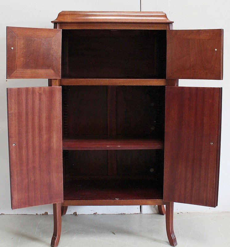 Petit Cabinet En Acajou Et Bois Précieux, Époque Art Nouveau – Début XXe-photo-4