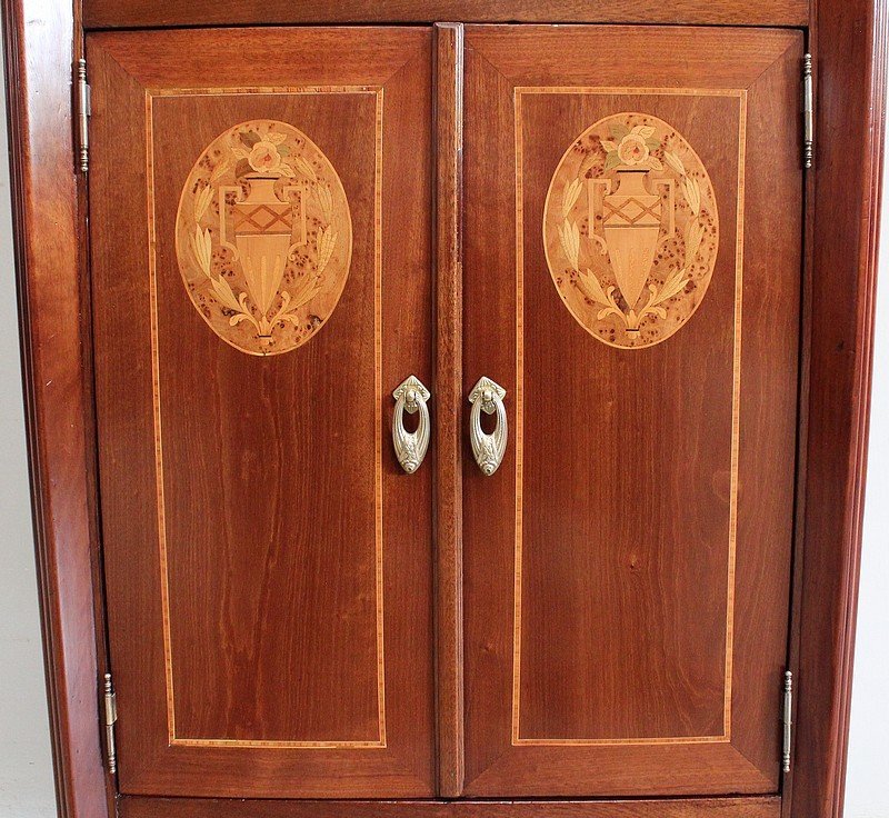 Petit Cabinet En Acajou Et Bois Précieux, Époque Art Nouveau – Début XXe-photo-3