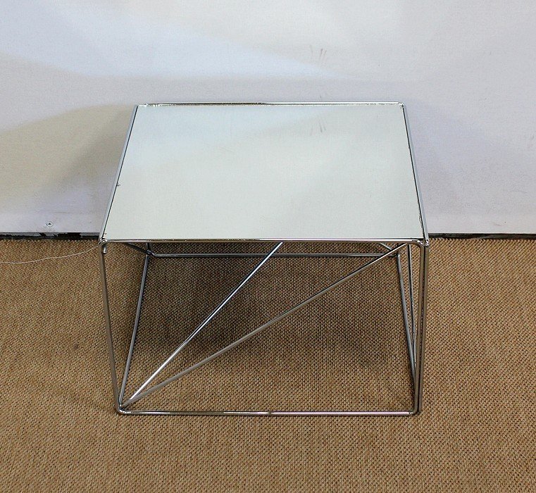 Small Sofa End Table, In Chromed Metal, By Max Sauze - 1970-photo-2