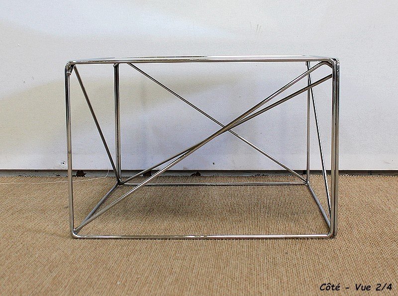 Small Sofa End Table, In Chromed Metal, By Max Sauze - 1970-photo-4