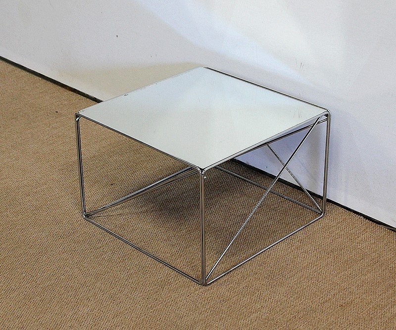 Small Sofa End Table, In Chromed Metal, By Max Sauze - 1970