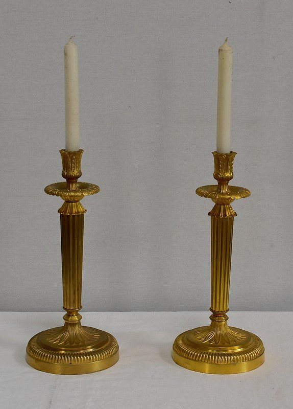 Pair Of Candlesticks In Gilt Bronze, Louis XVI Style - Early Twentieth-photo-2