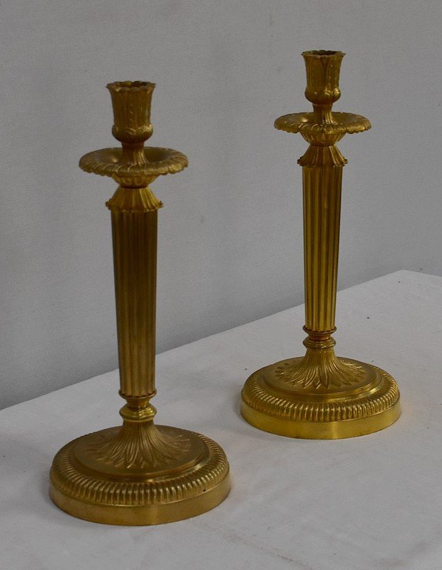 Pair Of Candlesticks In Gilt Bronze, Louis XVI Style - Early Twentieth-photo-3