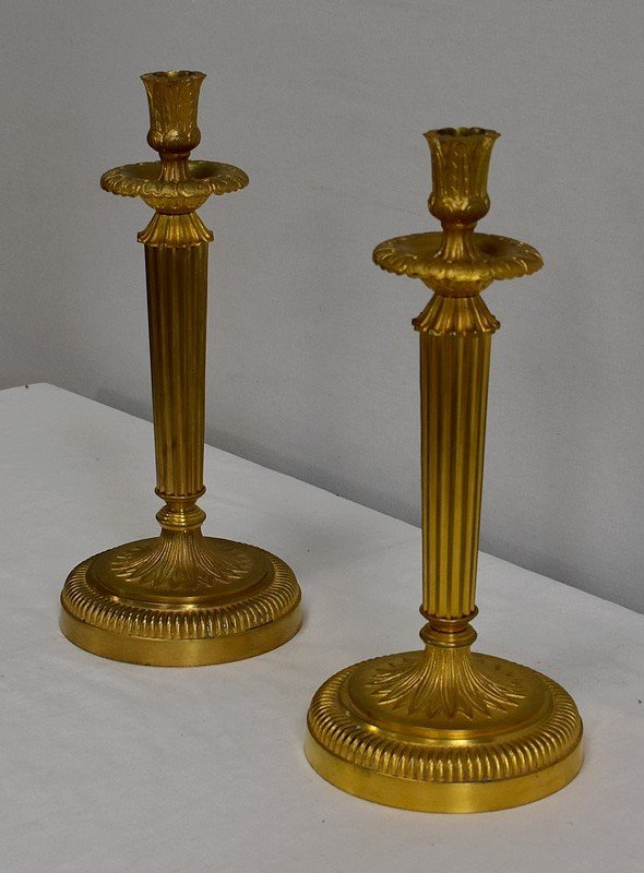 Pair Of Candlesticks In Gilt Bronze, Louis XVI Style - Early Twentieth-photo-4