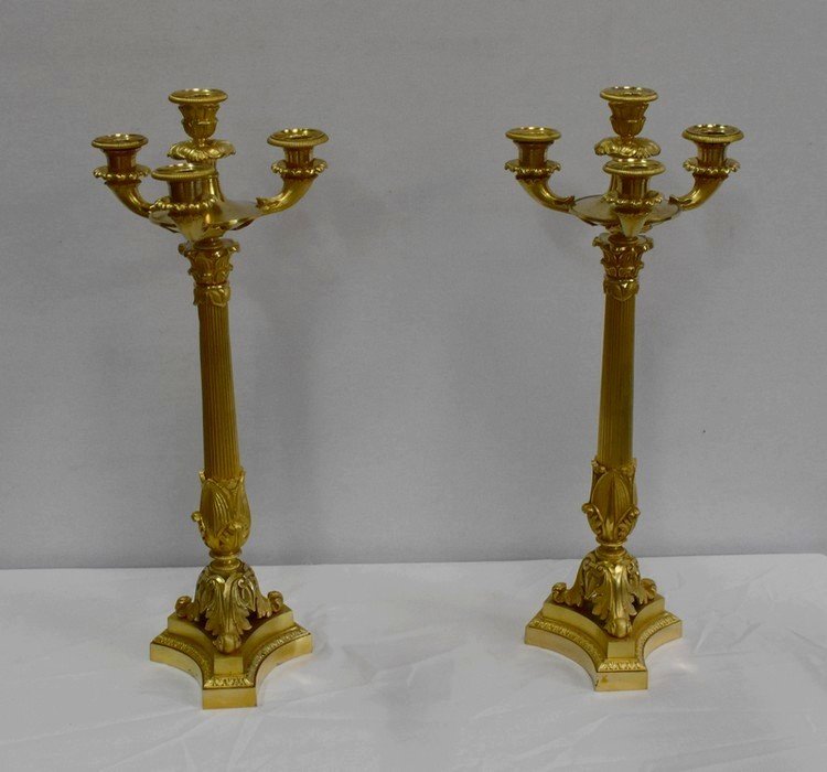 Pair Of Candelabras In Gilt Bronze, Louis-philippe Period - Early Nineteenth-photo-2