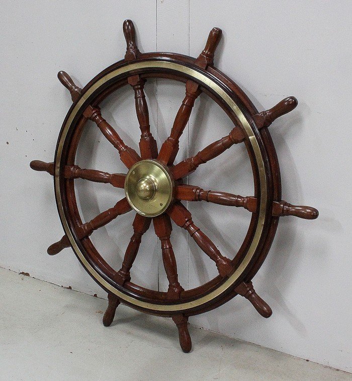 Teak Boat Wheel Helm - Early Twentieth-photo-3