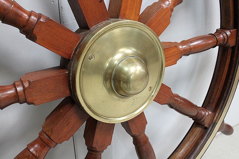 Teak Boat Wheel Helm - Early Twentieth-photo-4