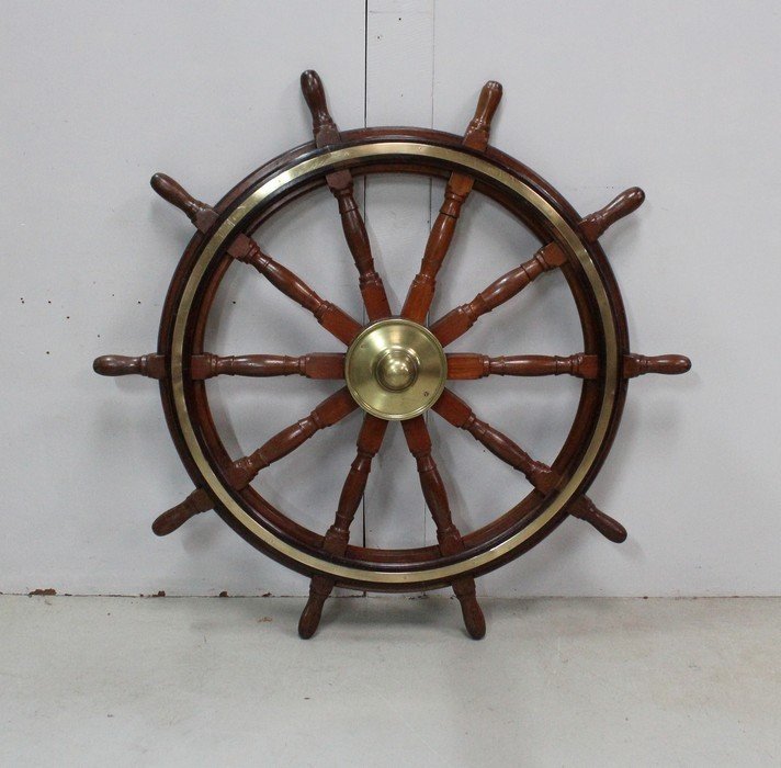 Teak Boat Wheel Helm - Early Twentieth