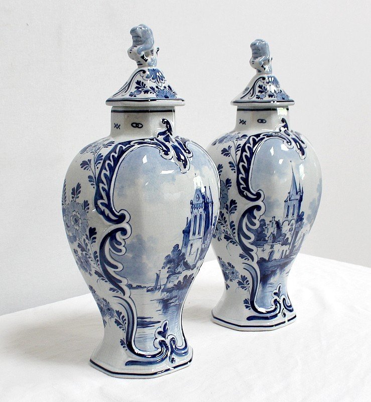 Paire De Vases En Faïence De Delft – Début XXe-photo-2