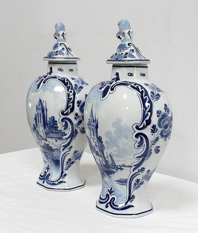 Paire De Vases En Faïence De Delft – Début XXe-photo-3