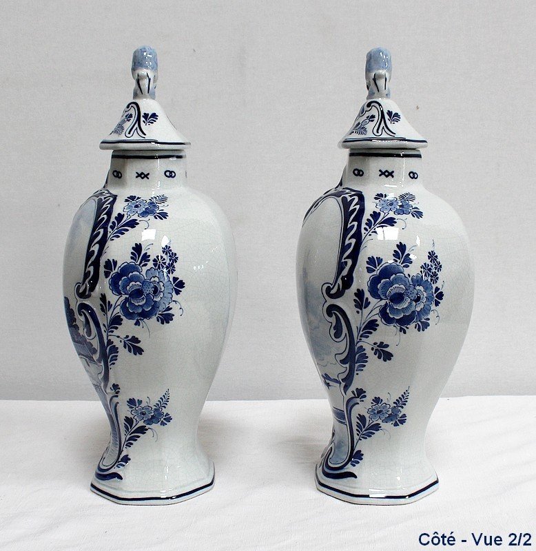 Pair Of Delft Earthenware Vases - Early Twentieth-photo-7