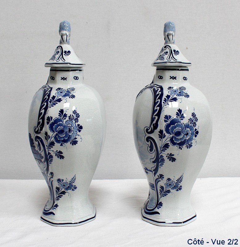 Paire De Vases En Faïence De Delft – Début XXe-photo-7