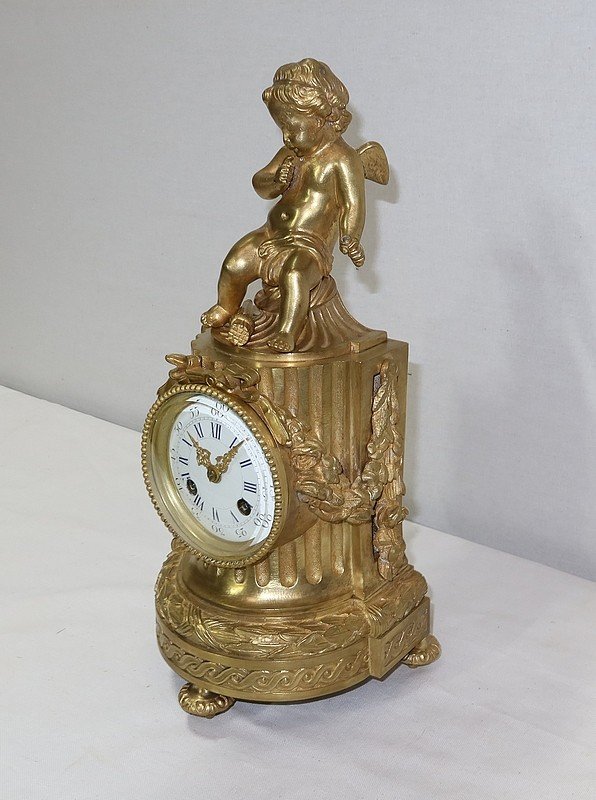 Clock In Gilt Bronze, Louis XVI Style, Napoleon III Period - Mid-19th Century-photo-3