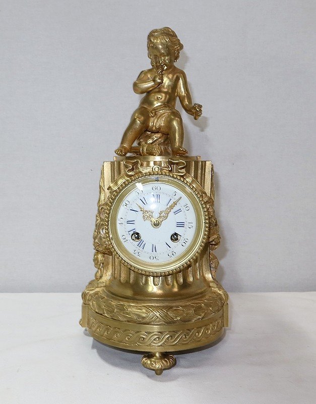 Clock In Gilt Bronze, Louis XVI Style, Napoleon III Period - Mid-19th Century-photo-4