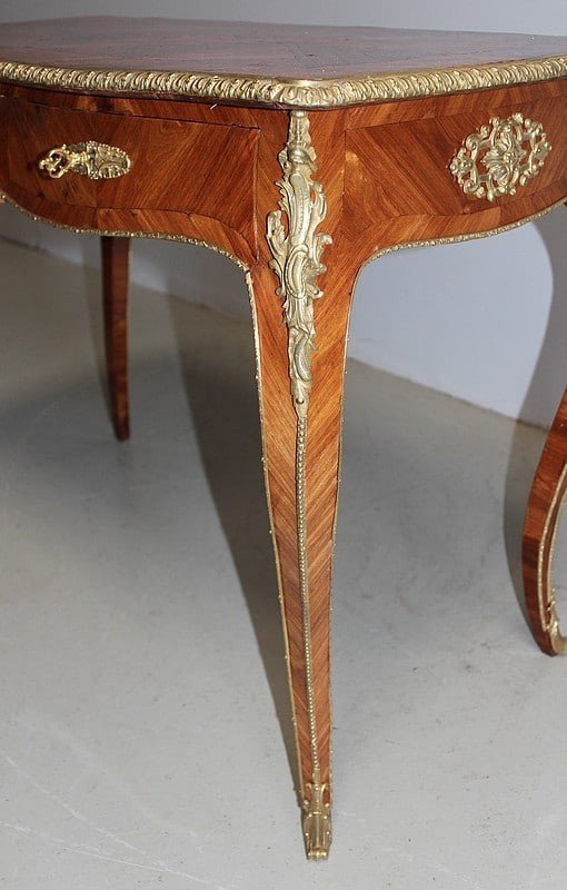 Louis XV Table In Nineteenth Marquetry-photo-2