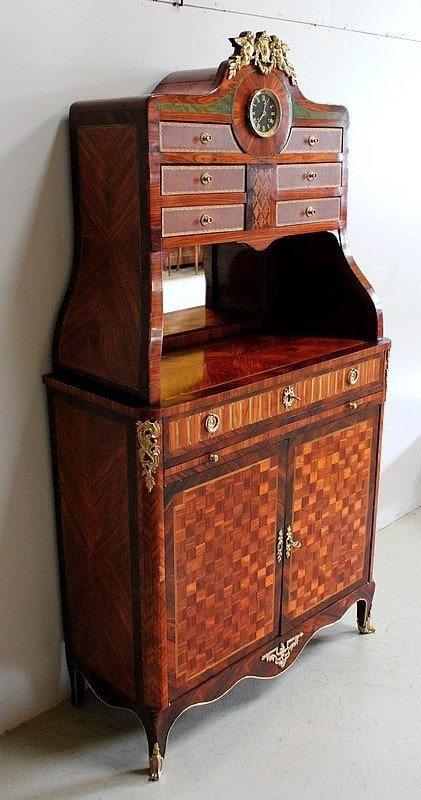 Small Cartonnier Buffet In Louis XV Style Marquetry - Louis XVI - Late Nineteenth-photo-2