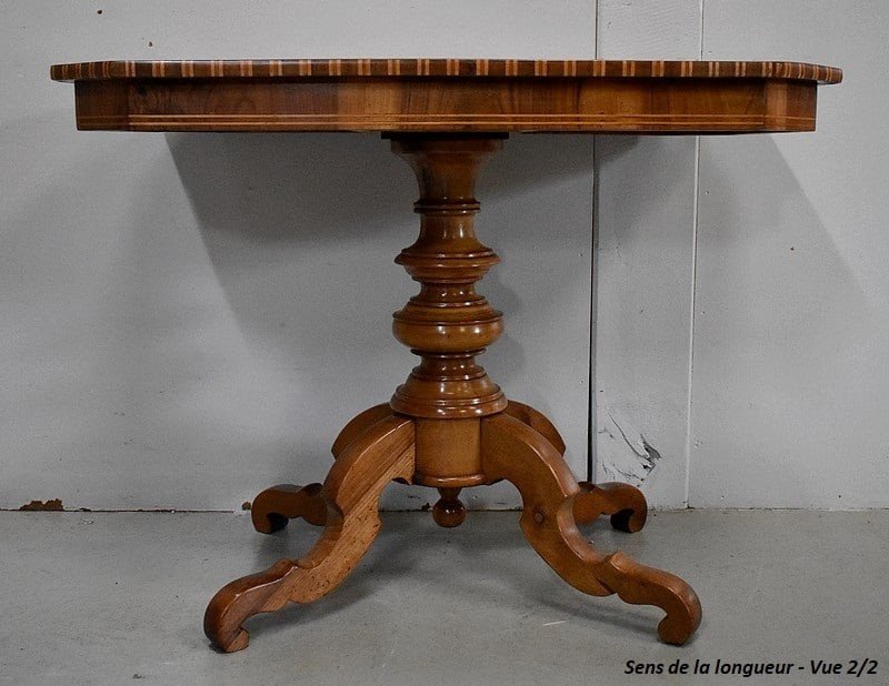 Inlaid Pedestal Table, In Walnut And Light Wood - 2nd Part Of The Nineteenth-photo-5