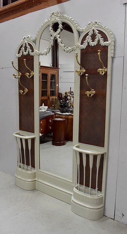 Important Cream Wall Cloakroom, With Mirror And Caning, Louis XVI Taste - 1900-photo-3