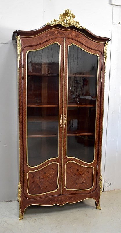 Bookcase In Mahogany, Violet Wood And Rosewood, Louis XV Style, Napoleon III Period -