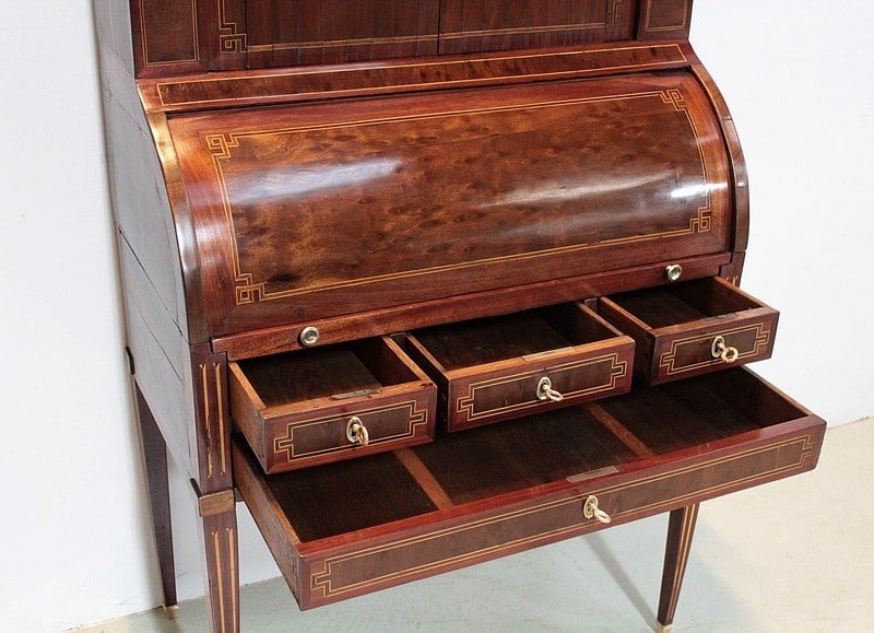 Louis XVI Cylinder Desk In Eighteenth Mahogany-photo-4