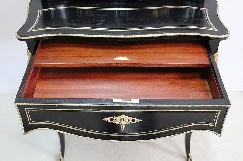 Rare Petit Bureau De Dame Louis XV En Bois Noirci - Époque Napoléon III-photo-2