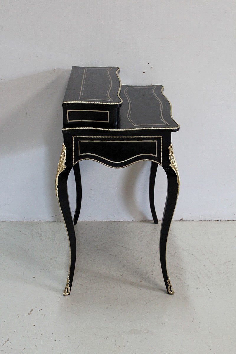 Rare Small Lady Louis XV Desk In Blackened Wood - Napoleon III Period-photo-5