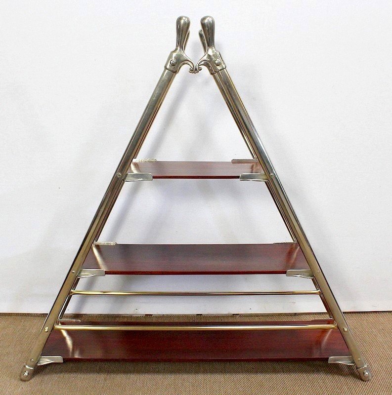 Rare Boat Shelf In Solid Mahogany And Chromed Metal - 1920-photo-2