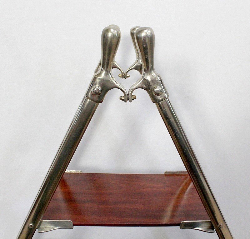 Rare Boat Shelf In Solid Mahogany And Chromed Metal - 1920-photo-3