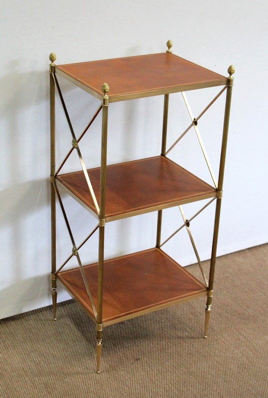 Small Serving Shelf With 3 Brass Trays, Maison Jansen - 1970s