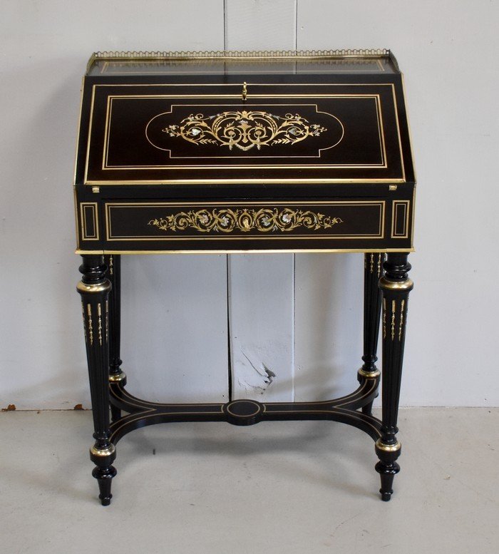 Small Slope Desk In Blackened Pear Tree, Napoleon III Period - Early 19th Century-photo-2