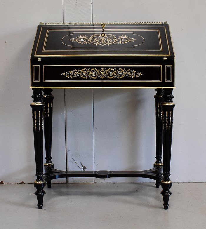  Petit Bureau De Pente En Poirier Noirci, époque Napoléon III – Début XIXe -photo-4