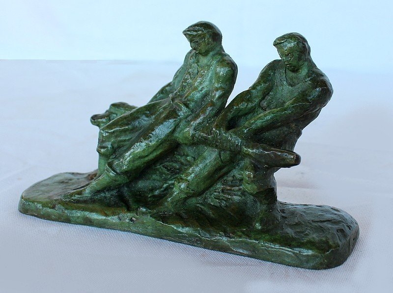  Bronze « Deux Pêcheurs à La Barre» Par Gufko – 1900 -photo-3