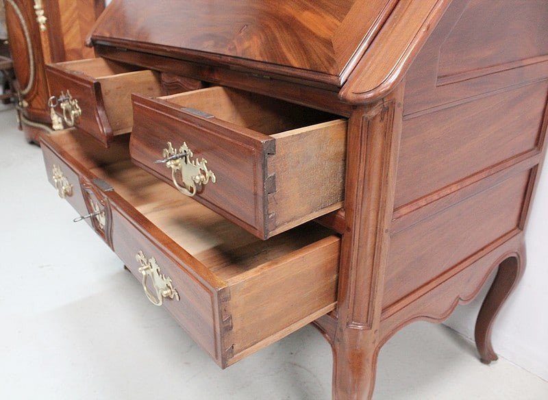  Bureau De Pente Louis XV d'Armateur En Acajou - Région Nantaise XVIIIe -photo-1