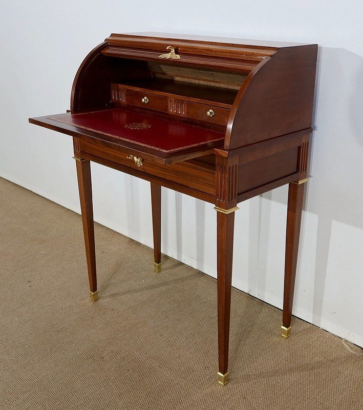 Small Cylinder Desk In Mahogany, Louis XVI Style - Late Nineteenth-photo-4