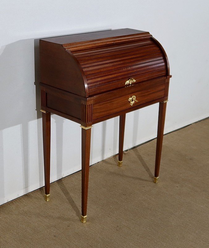 Small Cylinder Desk In Mahogany, Louis XVI Style - Late Nineteenth