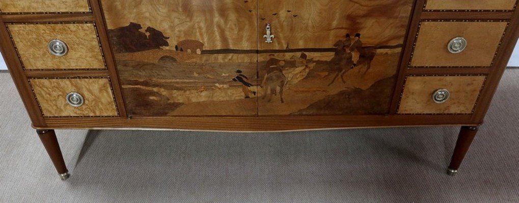  Buffet Commode En Acajou Et Marqueteries, Dans Le Goût Louis XVI - 1940/1950 -photo-4