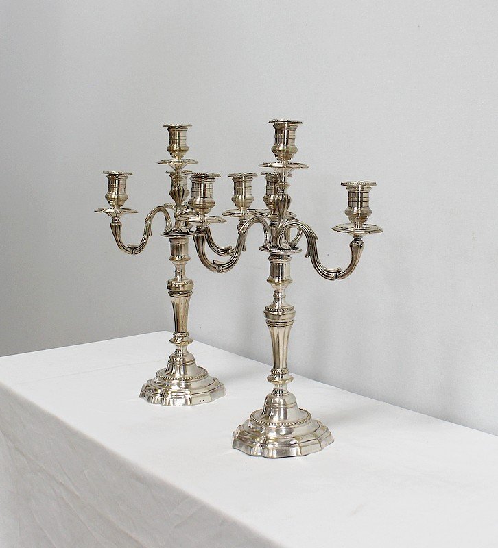 Pair Of Candelabras In Silver Bronze, Louis XVI Taste - Late Nineteenth-photo-4