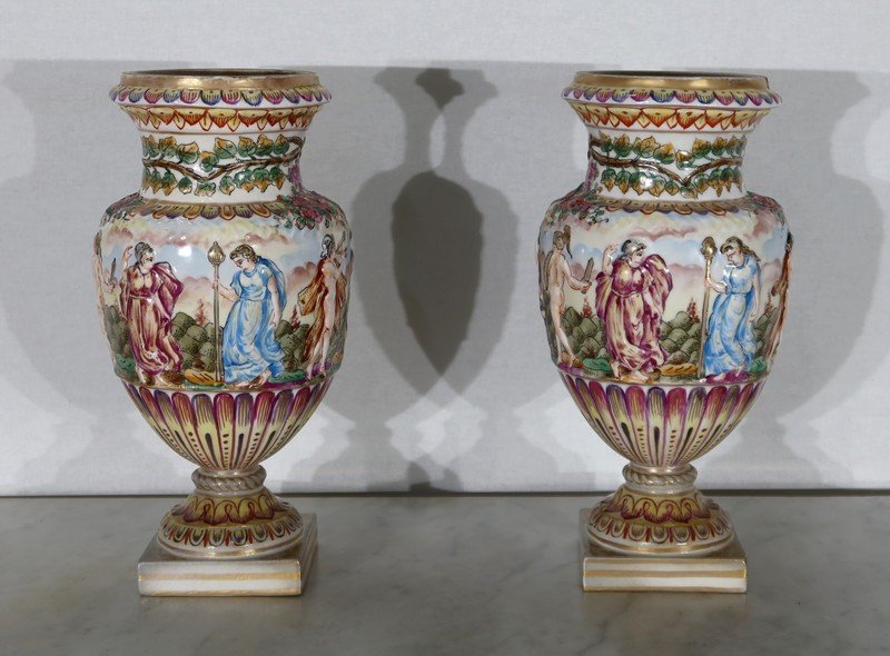  Paire De Vases De Capodimonte - Fin XIXe -photo-2